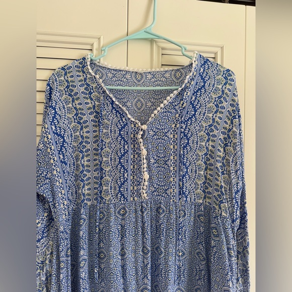 Women’s Blue & White 3/4 Sleeves Maxi Dress Size Medium Beach Vibe Summer Spring - Picture 4 of 4